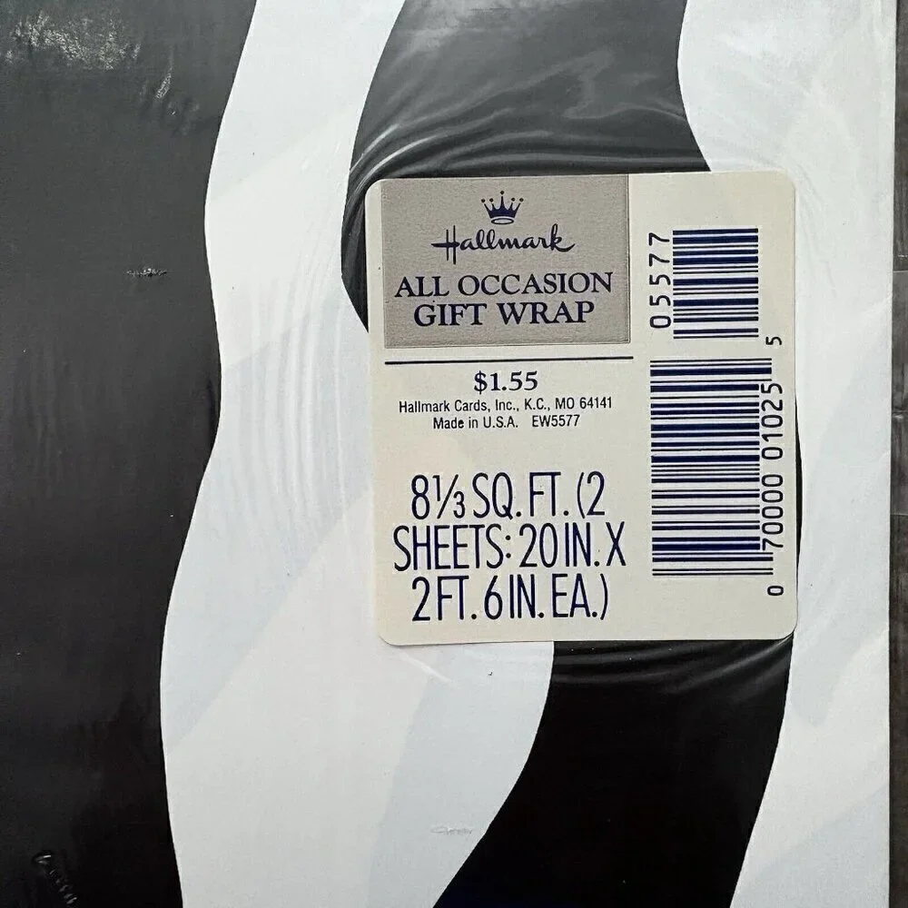 Zebra Pattern Hallmark VTG 90s Gift Wrap Paper NEW 8 1/3 Sq Ft (2 Sheets)